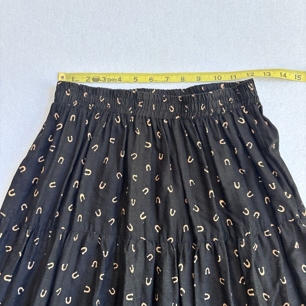 Roper VTG Tiered Horseshoe Maxi Skirt Women's M Black Pull On Horse Western 90s - Picture 7 of 8